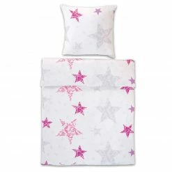 Microfaser-Bettwäsche - weiß-rosa - Sterne - 135x200 cm