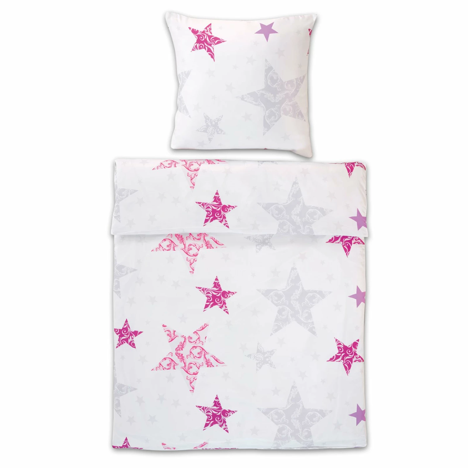 Microfaser-Bettwäsche - weiß-rosa - Sterne - 135x200 cm 3 Microfaser-Bettwäsche - weiß-rosa - Sterne - 135x200 cm