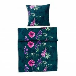 Microfaser-Bettwäsche - dunkelgrün-bunt - 135x200 cm