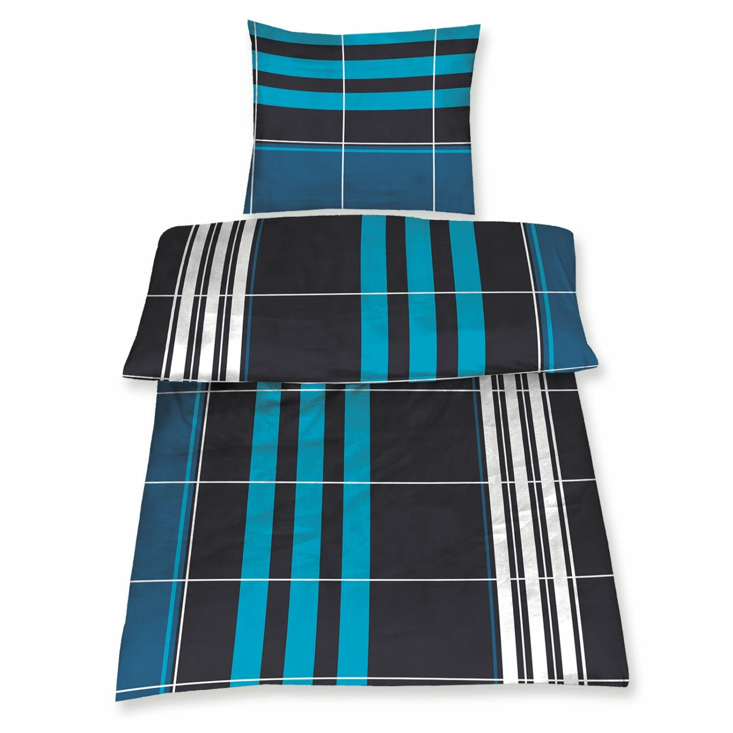 Microfaser-Bettwäsche - petrol - Karo - 135x200 cm 3 Microfaser-Bettwäsche - petrol - Karo - 135x200 cm