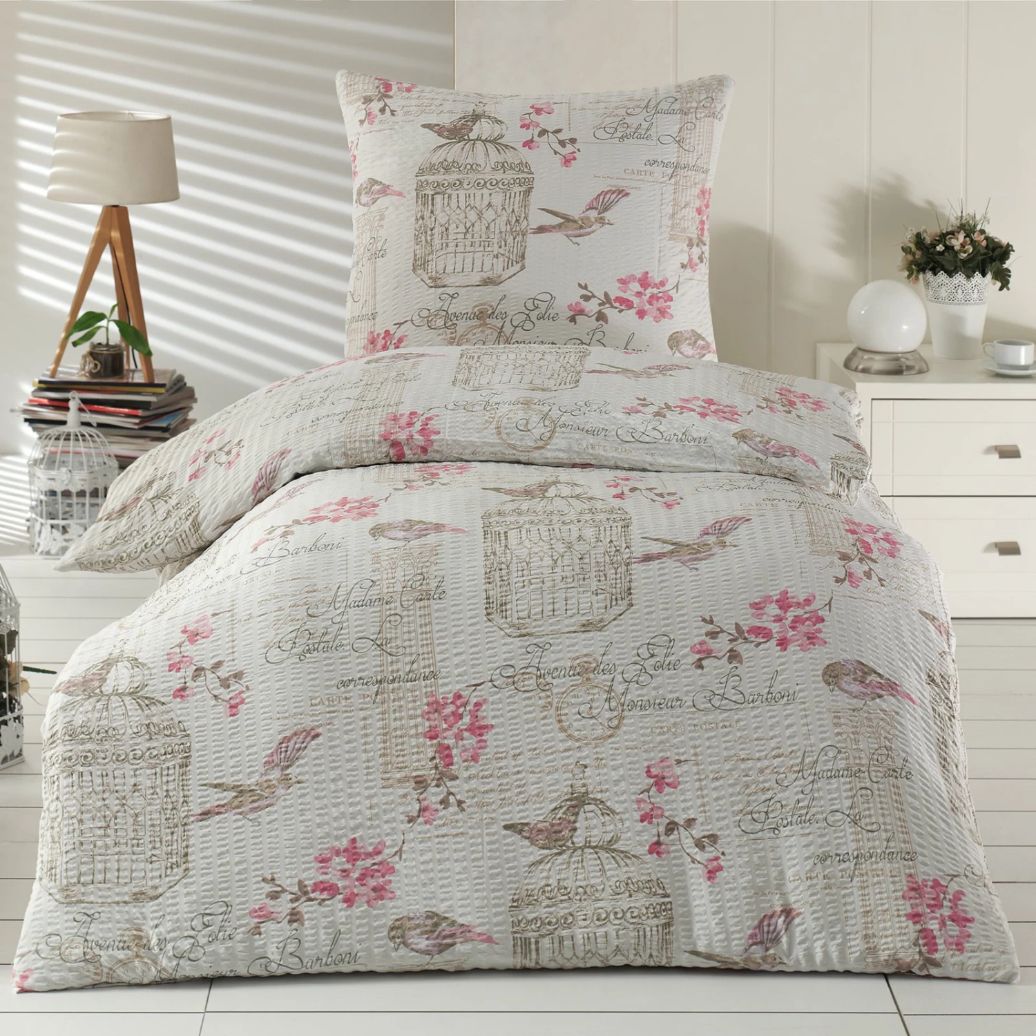 Sersucker-Microfaser-Bettwäsche - rosa-weiß - 135x200 cm 4 Sersucker-Microfaser-Bettwäsche - rosa-weiß - 135x200 cm – Bild 2