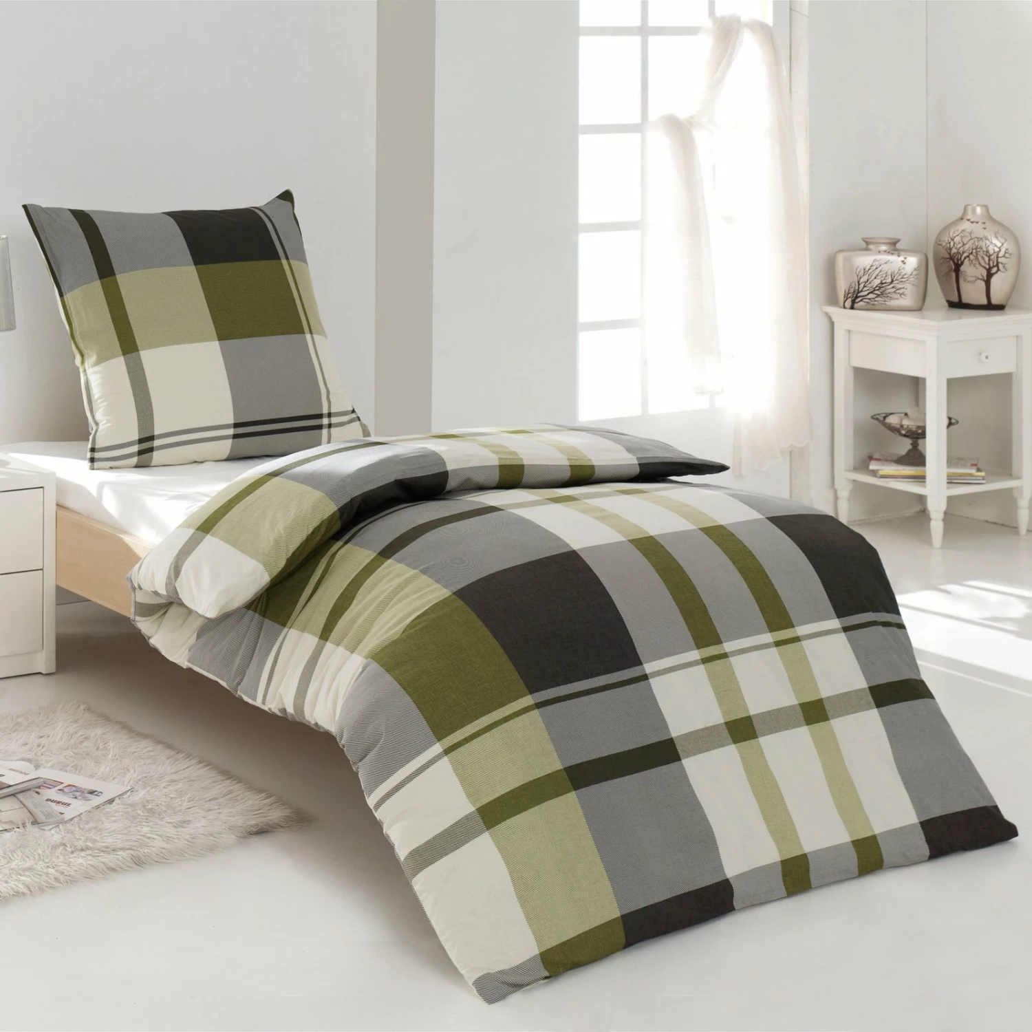 Renforce-Bettwäsche - grün - Karo - 135x200 cm 4 Renforce-Bettwäsche - grün - Karo - 135x200 cm – Bild 2