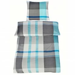 Renforcé-Bettwäsche - petrol-grau - Karo - 135x200 cm