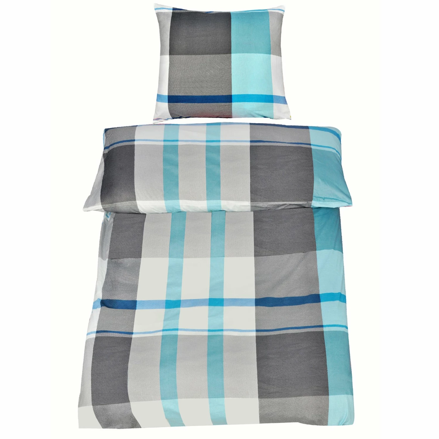 Renforcé-Bettwäsche - petrol-grau - Karo - 135x200 cm 3 Renforcé-Bettwäsche - petrol-grau - Karo - 135x200 cm