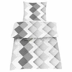 Renforcé-Bettwäsche - grau-weiß - 135x200 cm