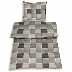 Renforcé-Bettwäsche - braun-grau - Karo - 135x200 cm