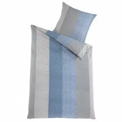 Renforcé-Bettwäsche - blau-grau - Streifen - 135x200 cm