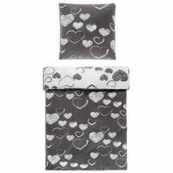 Microfaser-Flausch-Bettwäsche - Herzen - grau-weiß - 135x200 cm
