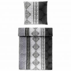 Microfaser-Flausch-Bettwäsche - schwarz-weiß-grau - 135x200 cm