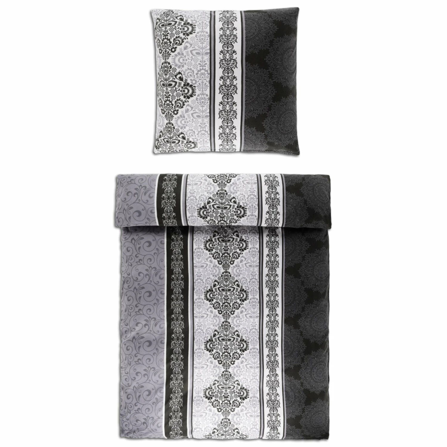 Microfaser-Flausch-Bettwäsche - schwarz-weiß-grau - 135x200 cm 3 Microfaser-Flausch-Bettwäsche - schwarz-weiß-grau - 135x200 cm