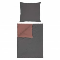 Renforcé-Bettwäsche - anthrazit-altrosa - 135x200 cm