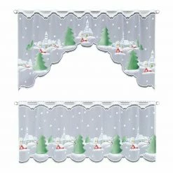 2-teiliges Set Scheibengardine Weihnachtslandschaft - weiß-grün