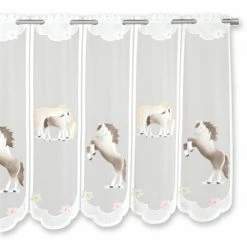 Scheibengardine - Pferde weiß-braun - 150x60 cm