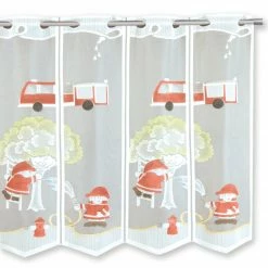 Scheibengardine - Feuerwehr - weiß-rot - 150x60 cm