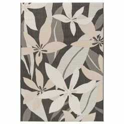 In-/Outdoorteppich - grau-braun - Blumen - 80x150 cm