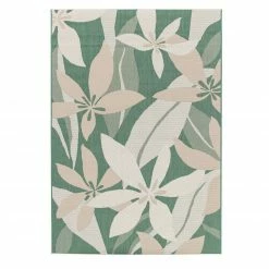 In-/Outdoorteppich - grün-beige - Blumen - 80x150 cm