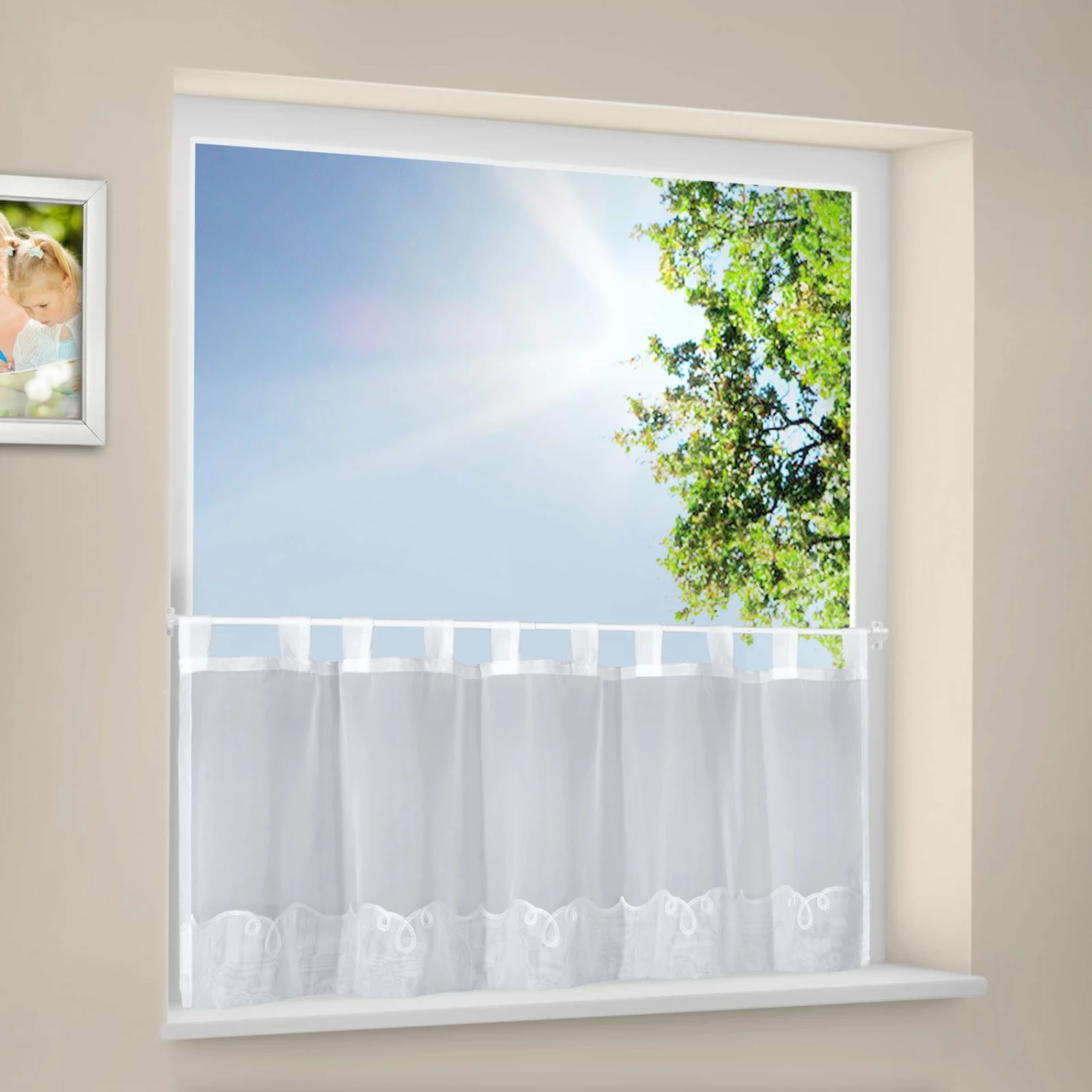 Scheibengardine - weiß - Stickerei - 150x50 cm 4 Scheibengardine - weiß - Stickerei - 150x50 cm – Bild 2