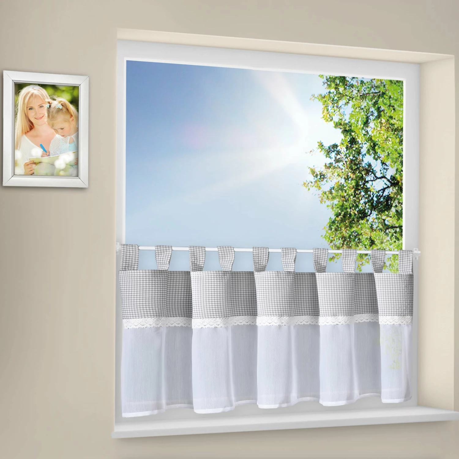 Bistrogardine - grau-weiß kariert - 150x50 cm 4 Bistrogardine - grau-weiß kariert - 150x50 cm – Bild 2