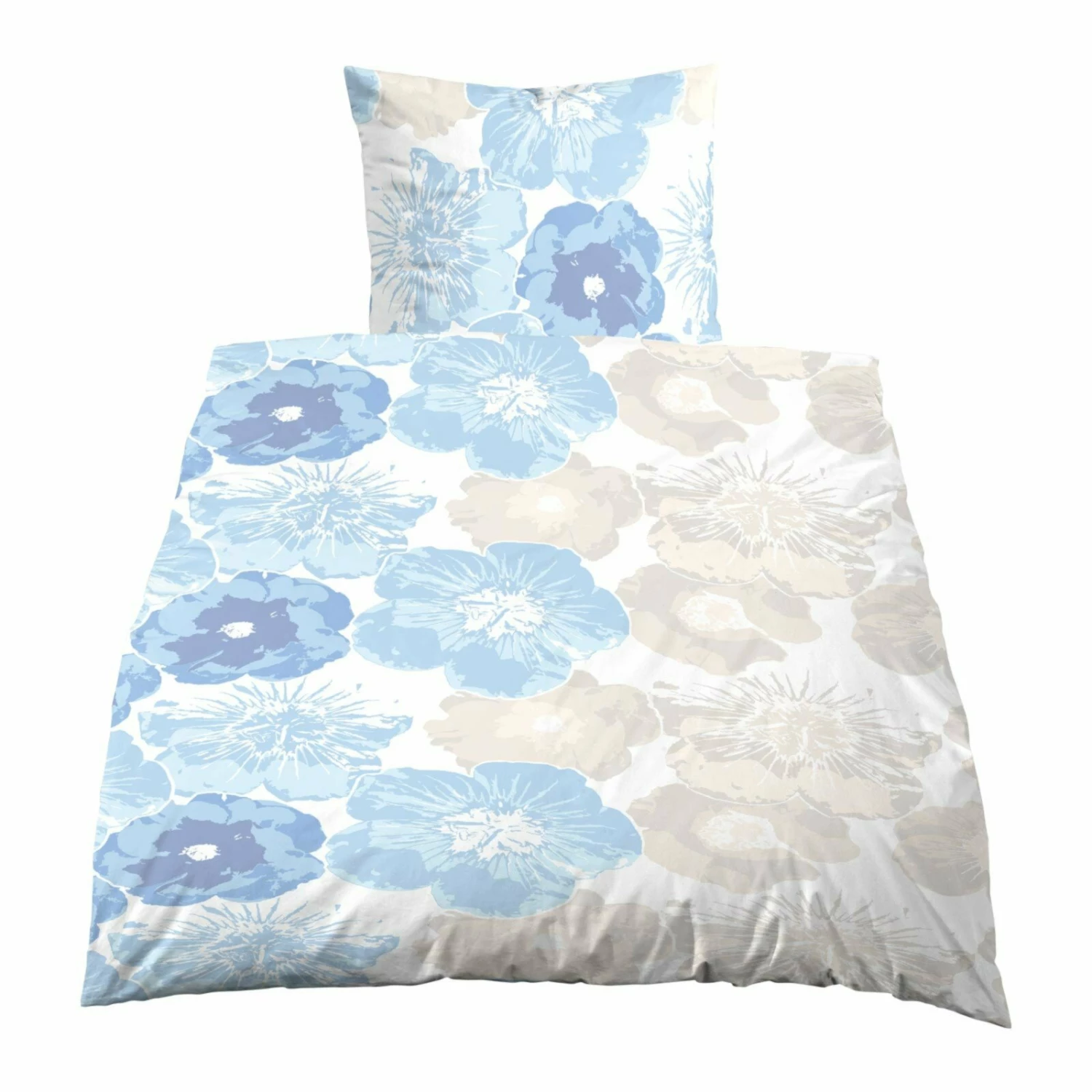 Biber-Bettwäsche - blau - Blumen - 135x200 cm 3 Biber-Bettwäsche - blau - Blumen - 135x200 cm