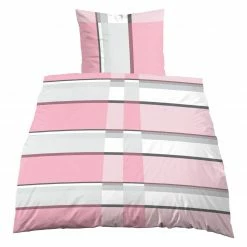 Biber-Bettwäsche - pink-weiß-grau - 135x200 cm