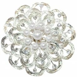 Dekoklammer Perle - silber - Strass - 6x6 cm