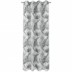 Ösenvorhang BLUMEN - weiß-silber - 140x245 cm