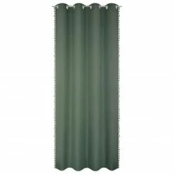 Ösenvorhang - grün - mit Bommel - 140x245 cm