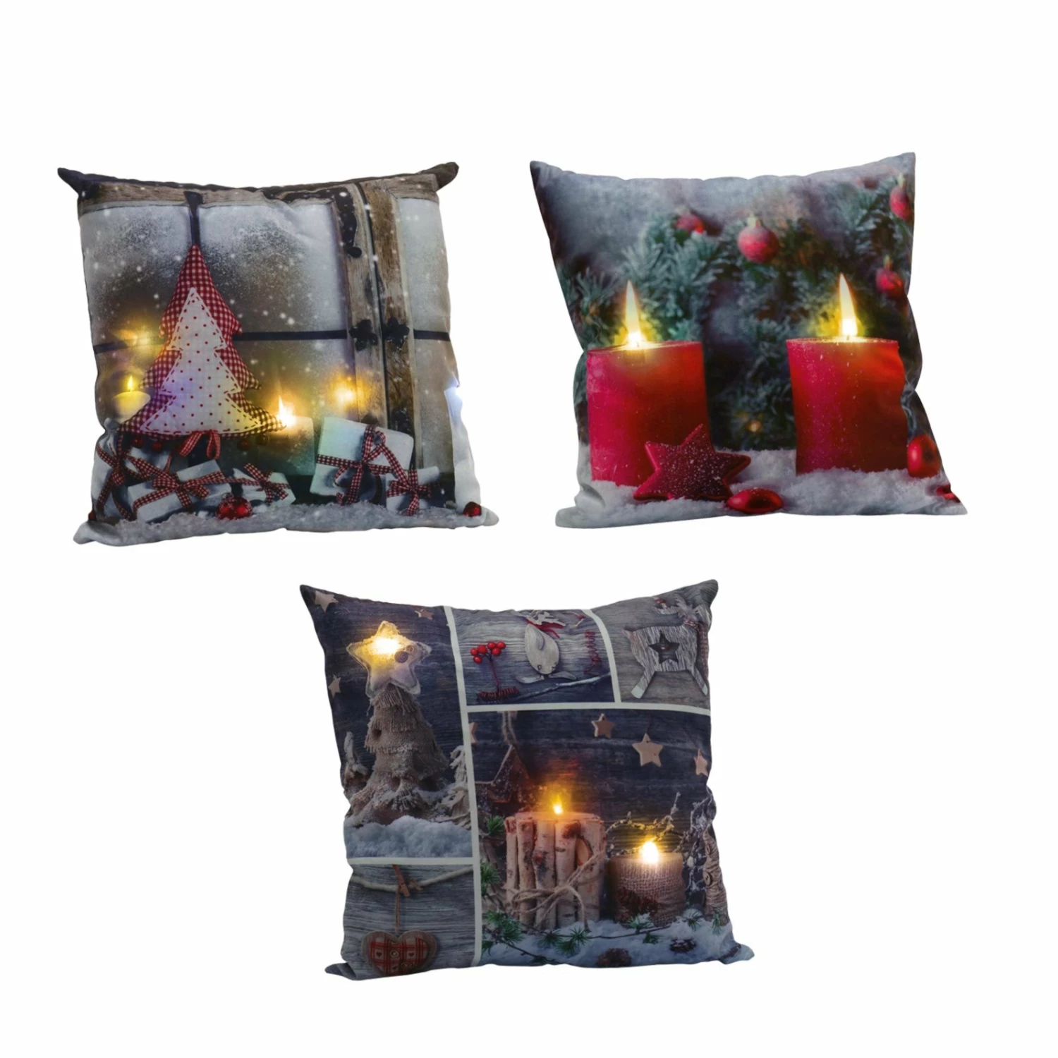 LED-Kissen - sortiert - verschiedene Designs - 40x40 cm 3 LED-Kissen - sortiert - verschiedene Designs - 40x40 cm