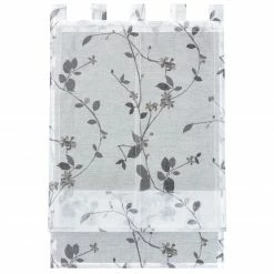 Raffrollo - weiß-grau - mit Blumen - 60x140 cm