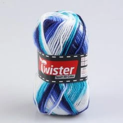 Wolle TWISTER SPORT 50 COLOR - weiß-türkis-blau - 50g