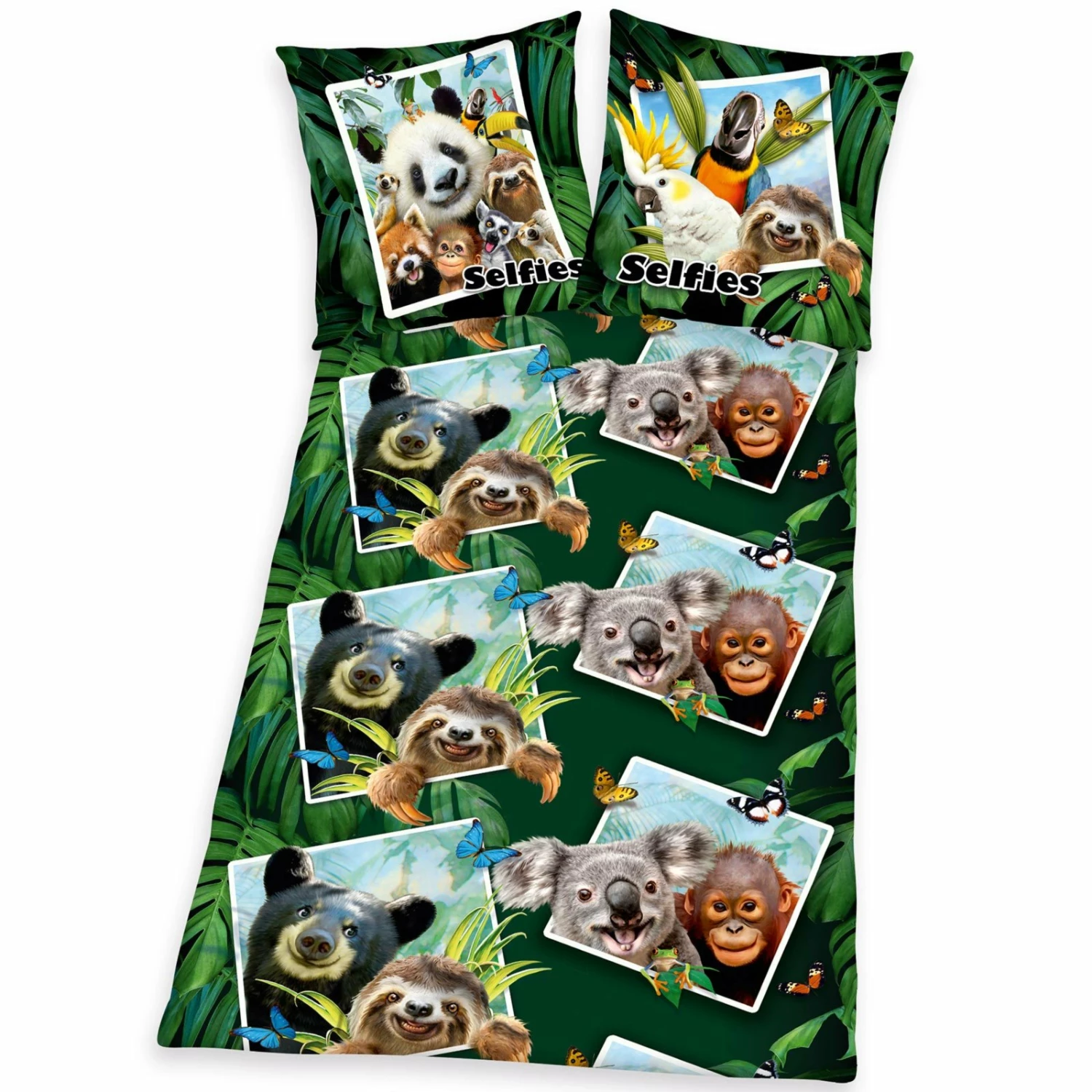 Baumwoll-Bettwäsche SELFIES JUNGLE - bunt - 135x200 cm 3 Baumwoll-Bettwäsche SELFIES JUNGLE - bunt - 135x200 cm