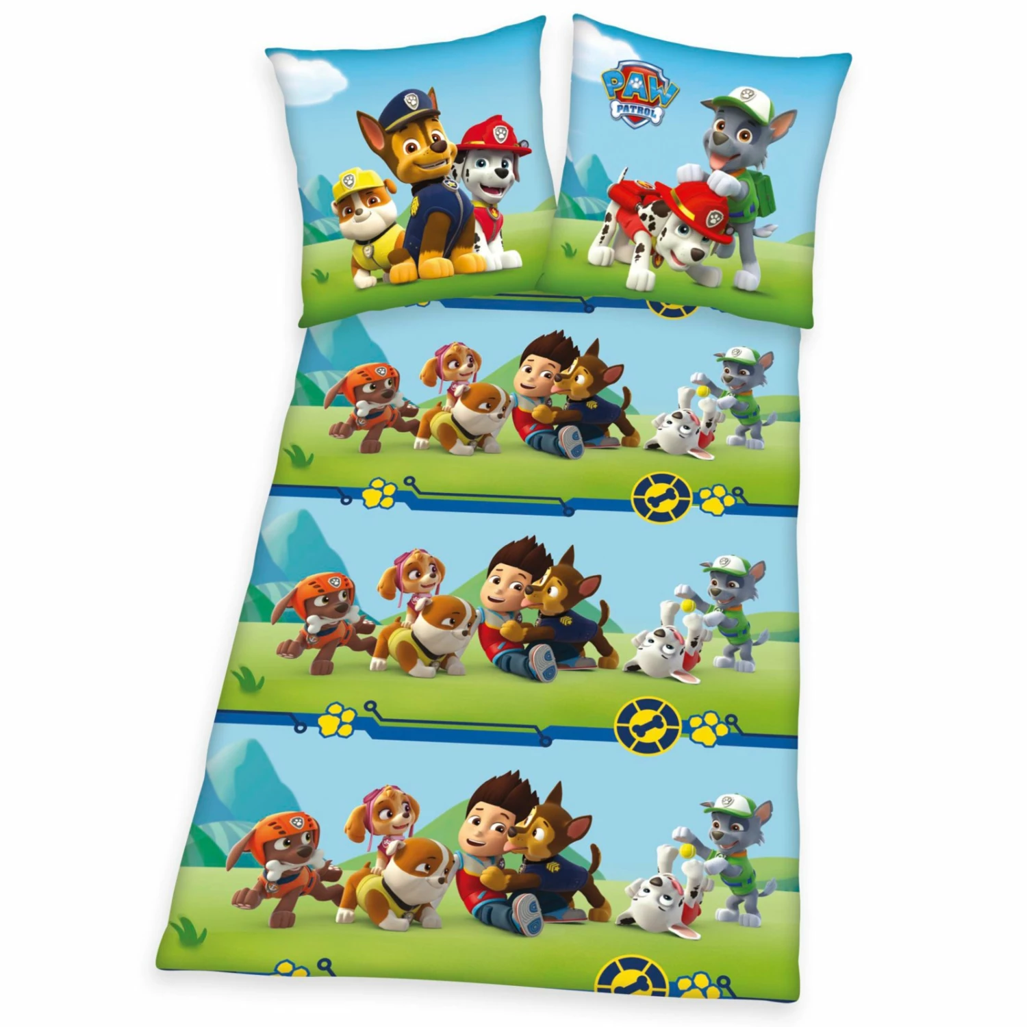 Renforce-Bettwäsche PAW PATROL - grün-blau- 135x200 cm 3 Renforce-Bettwäsche PAW PATROL - grün-blau- 135x200 cm