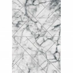 Kurzflorteppich - weiß-schwarz-silber - 120x170 cm