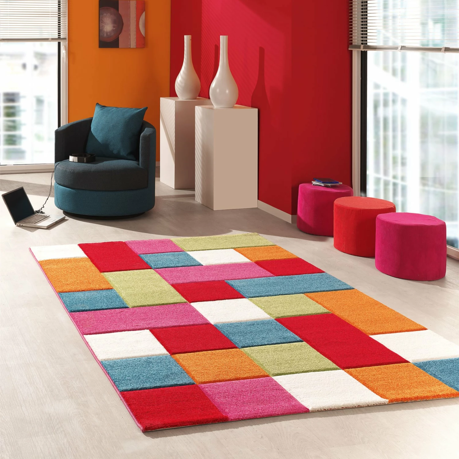 Teppich - bunt - Karomuster - 80x150 cm 4 Teppich - bunt - Karomuster - 80x150 cm – Bild 2