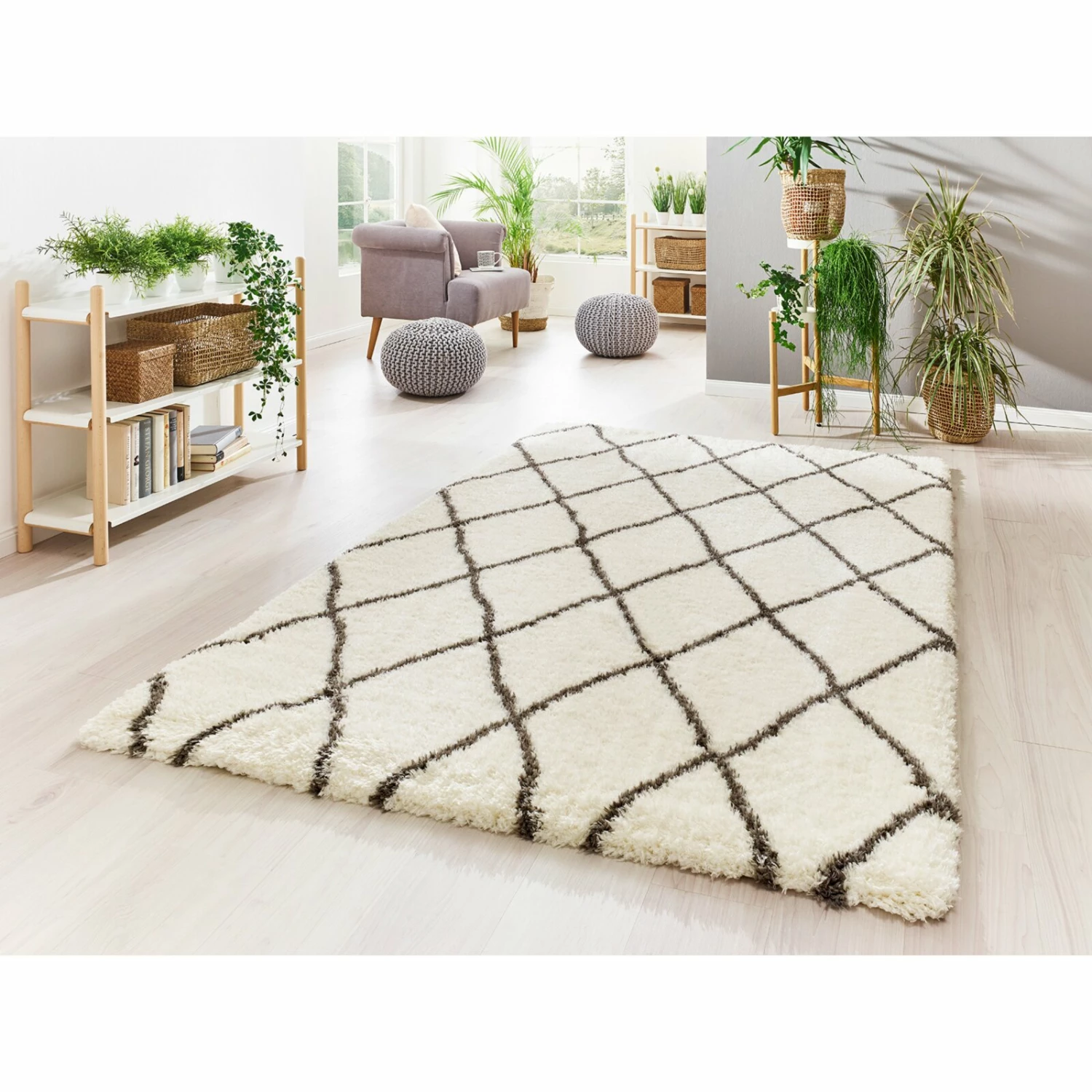 Hochflorteppich - creme-grau - 80x150 cm 4 Hochflorteppich - creme-grau - 80x150 cm – Bild 2