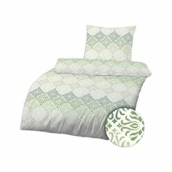 Biber-Bettwäsche - lindgrün-weiß - 135x200 cm