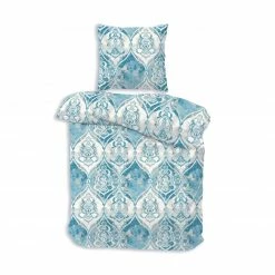 Biber-Bettwäsche - petrol-weiß - 135x200 cm