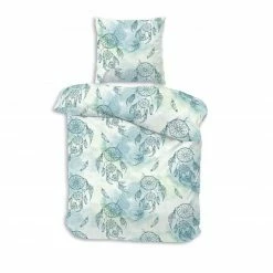 Biber-Bettwäsche - mintgrün-weiß - 135x200 cm