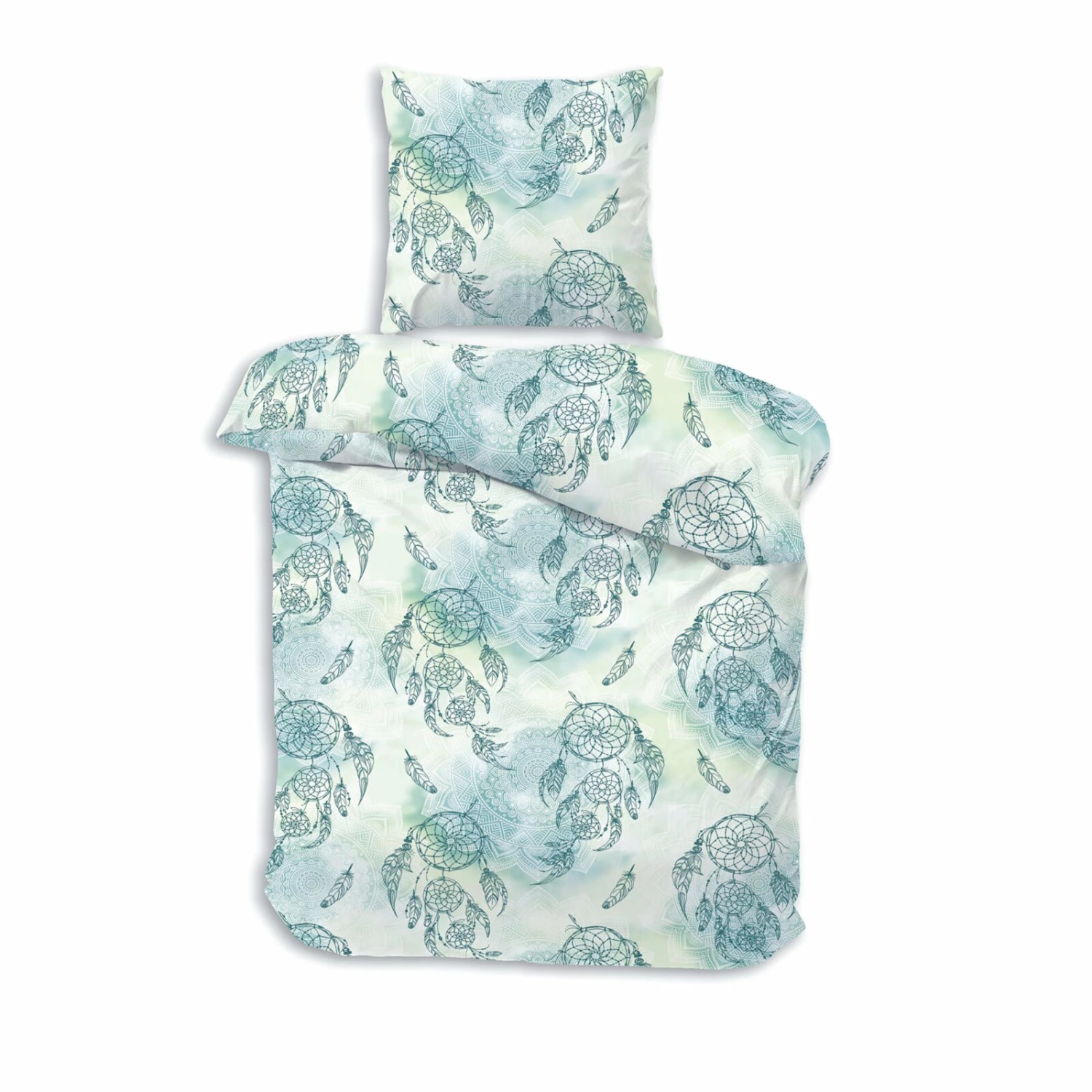 Biber-Bettwäsche - mintgrün-weiß - 135x200 cm 3 Biber-Bettwäsche - mintgrün-weiß - 135x200 cm
