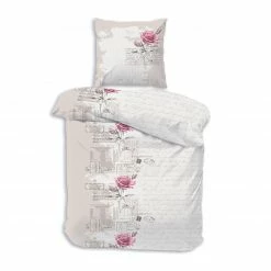 Biber-Bettwäsche - taupe-weiß - 135x200 cm