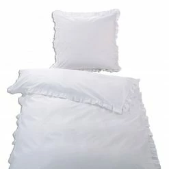 Renforcé-Bettwäsche - weiß - mit Rüschen - 155x220 cm