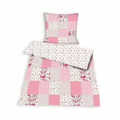 Baumwoll-Bettwäsche - rosa - Patchwork Rose - 135x200 cm