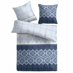 Baumwoll-Bettwäsche - blau weiß - gemustert - 135x200 cm