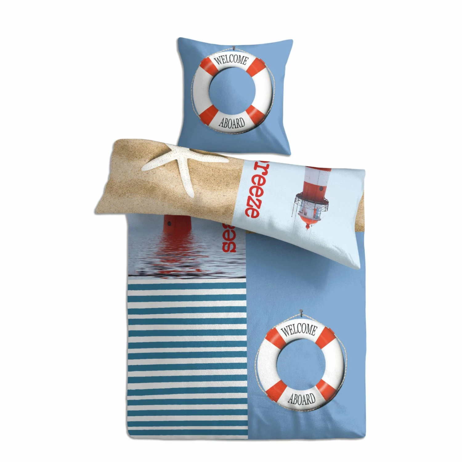 Baumwoll-Bettwäsche - blau-rot - 135x200 cm 3 Baumwoll-Bettwäsche - blau-rot - 135x200 cm