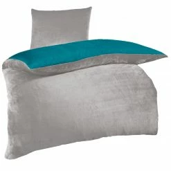 Flanell-Bettwäsche - silber-petrol - 135x200 cm