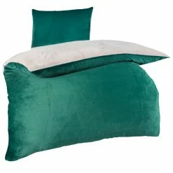 Flanell-Bettwäsche - grün-silber - 135x200 cm