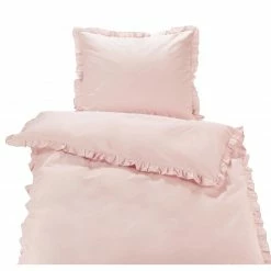 Baumwoll-Bettwäsche - rosa - Rüsche - 135x200 cm