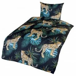 Microfaser-Bettwäsche - schwarz-grün-beige - Gepard - 135x200 cm