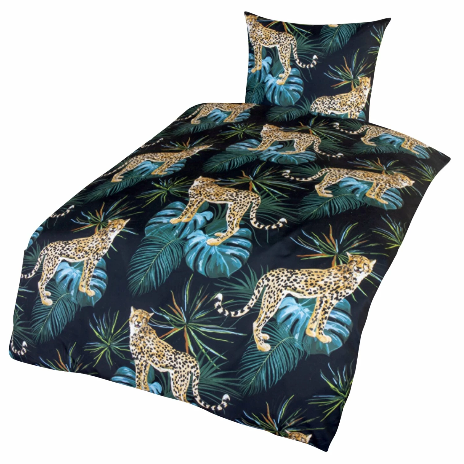 Microfaser-Bettwäsche - schwarz-grün-beige - Gepard - 135x200 cm 3 Microfaser-Bettwäsche - schwarz-grün-beige - Gepard - 135x200 cm