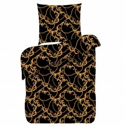 Microfaser-Bettwäsche - schwarz-gold - Goldkette - 135x200 cm
